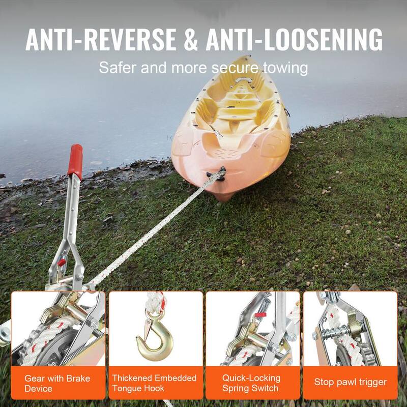 VEVOR Rope Puller, 3/4 T (1,653 lbs.) Pulling Capacity, with 100ft. of 0.6 in. Dia Rope, 2 Hook, Come Along Winch, Heavy Duty - DLSJXQ34T100P5QJIV0-819