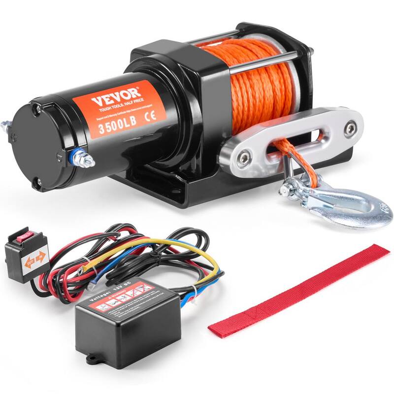 VEVOR Electric Winch Universal Wire Rope 3500 lb. Winch with 3/16 in. x 39 ft. 12 Strands Synthetic Rope Aluminum - ATVHCSJPYXYKT38ASV9