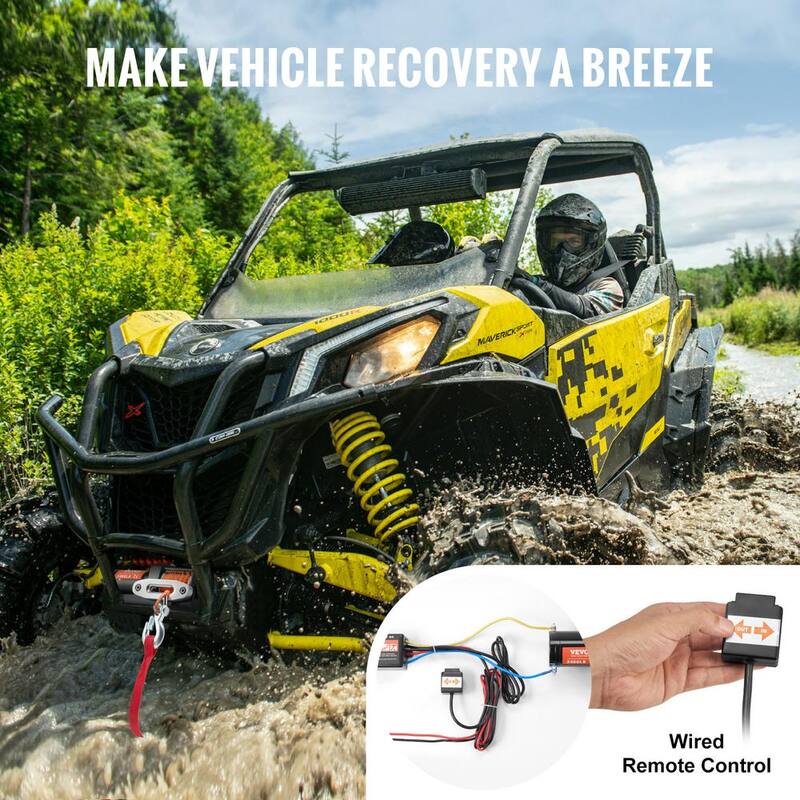 VEVOR Electric Winch Universal Wire Rope 3500 lb. Winch with 3/16 in. x 39 ft. 12 Strands Synthetic Rope Aluminum - ATVHCSJPYXYKT38ASV9