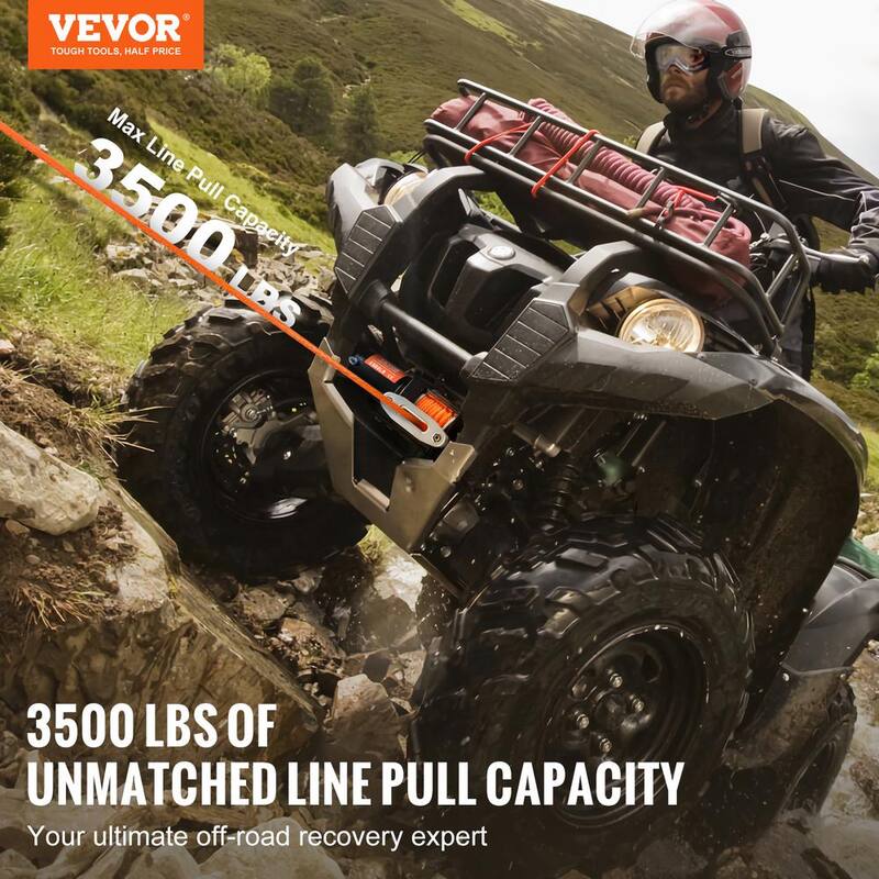 VEVOR Electric Winch Universal Wire Rope 3500 lb. Winch with 3/16 in. x 39 ft. 12 Strands Synthetic Rope Aluminum - ATVHCSJPYXYKT38ASV9