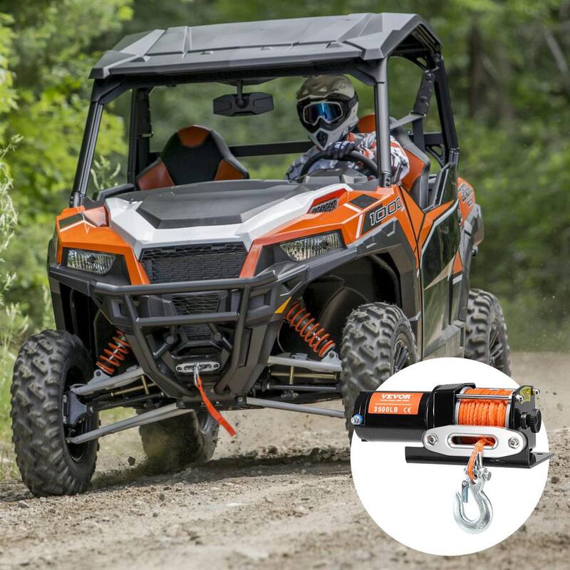 VEVOR Electric Winch Universal Wire Rope 3500 lb. Winch with 3/16 in. x 39 ft. 12 Strands Synthetic Rope Aluminum - ATVHCSJPYXYKT38ASV9