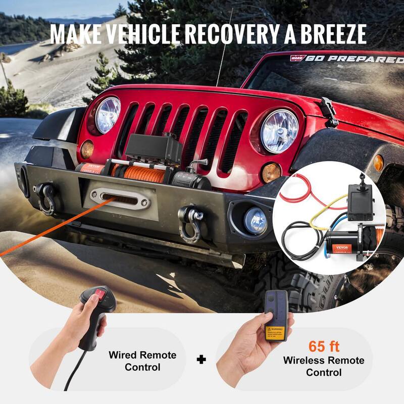 VEVOR Electric Winch, 10,000 lbs., 12-Volt DC Truck Winch with Φ7/20 in. x 65 ft. Synthetic Rope Aluminum Fairlead Wireless - DDHCSJPYXWXYX3JLDV9