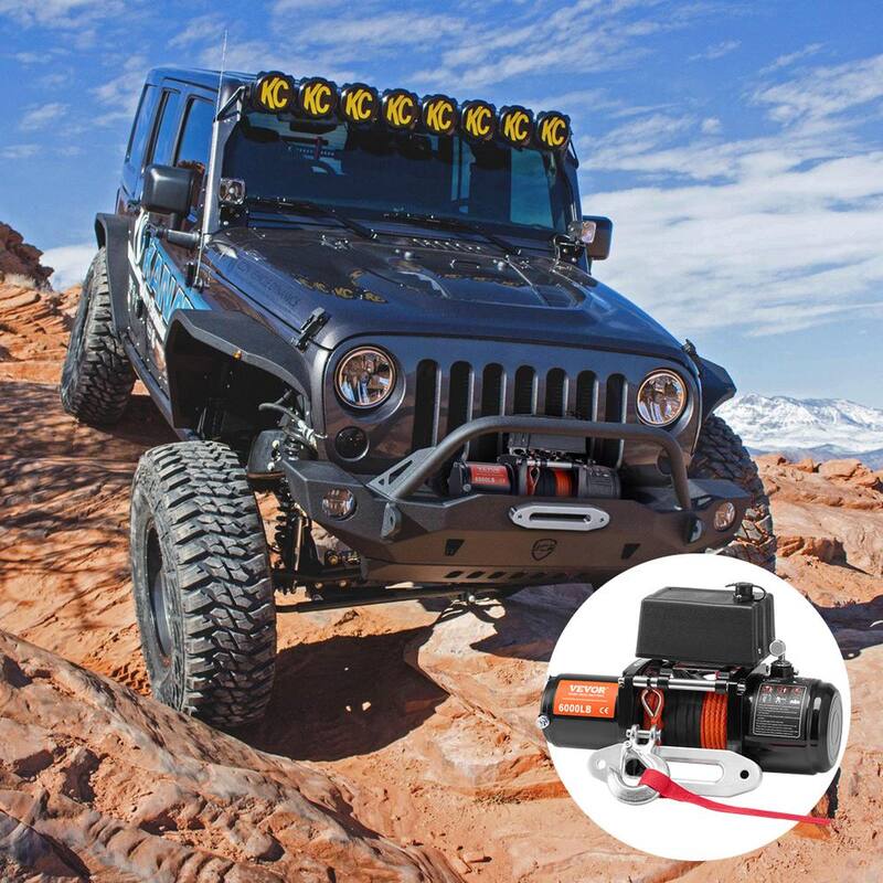VEVOR Electric Winch, 6000 lbs., 12V DC Truck Winch with Φ1/4 in. x 55 ft. Synthetic Rope Aluminum Fairlead Wireless and Wired - DDHCSJPYXWXYZAFQNV9
