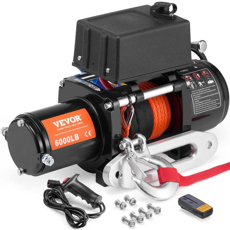VEVOR Electric Winch, 6000 lbs., 12V DC Truck Winch with Φ1/4 in. x 55 ft. Synthetic Rope Aluminum Fairlead Wireless and Wired - DDHCSJPYXWXYZAFQNV9