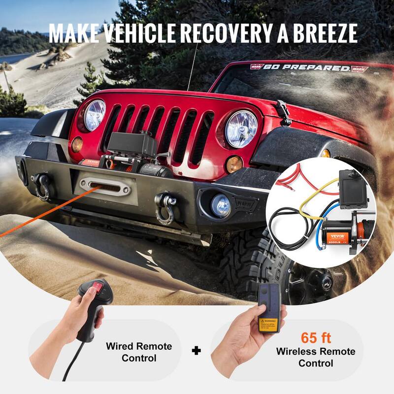VEVOR Electric Winch, 6000 lbs., 12V DC Truck Winch with Φ1/4 in. x 55 ft. Synthetic Rope Aluminum Fairlead Wireless and Wired - DDHCSJPYXWXYZAFQNV9