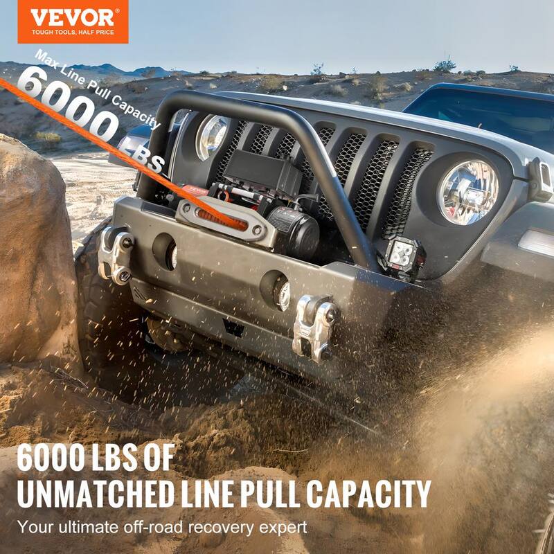 VEVOR Electric Winch, 6000 lbs., 12V DC Truck Winch with Φ1/4 in. x 55 ft. Synthetic Rope Aluminum Fairlead Wireless and Wired - DDHCSJPYXWXYZAFQNV9