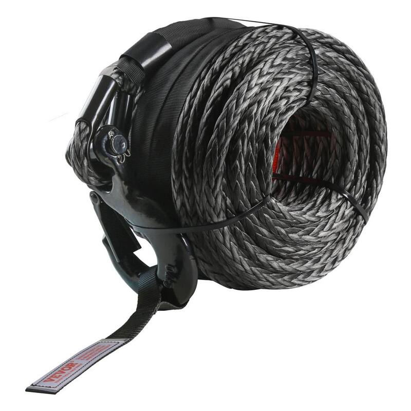 VEVOR Synthetic Winch Rope, 1/2 in. x 92 ft. 32,000 lbs. Synthetic Winch Line Cable Rope with Protective Sleeve Forged Hook - HCJPSJYX12IN5PYEKV0-726