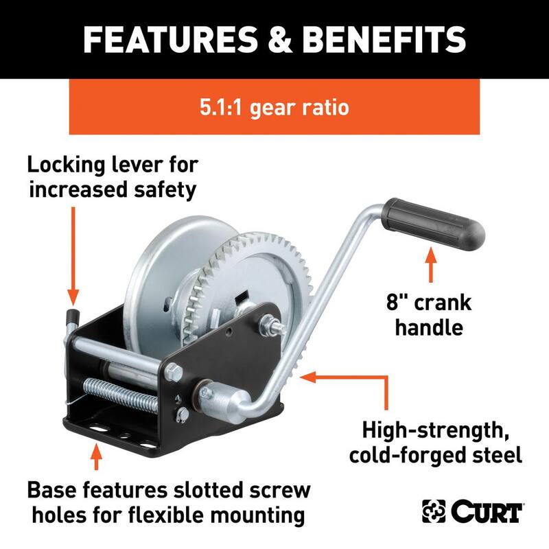CURT Hand Crank Winch (1,700 lbs, 8" Handle) - 29427