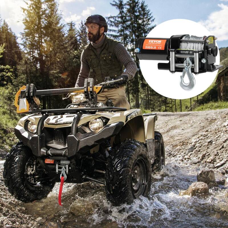 VEVOR Electric Winch, 3000 lbs. Line Pull Capacity, 12-Volt DC ATV/UTV Winch with Φ3/16 in. x 39 ft. 7 Wired Remote Control - ATVGSSJPYXYK43JX7V9