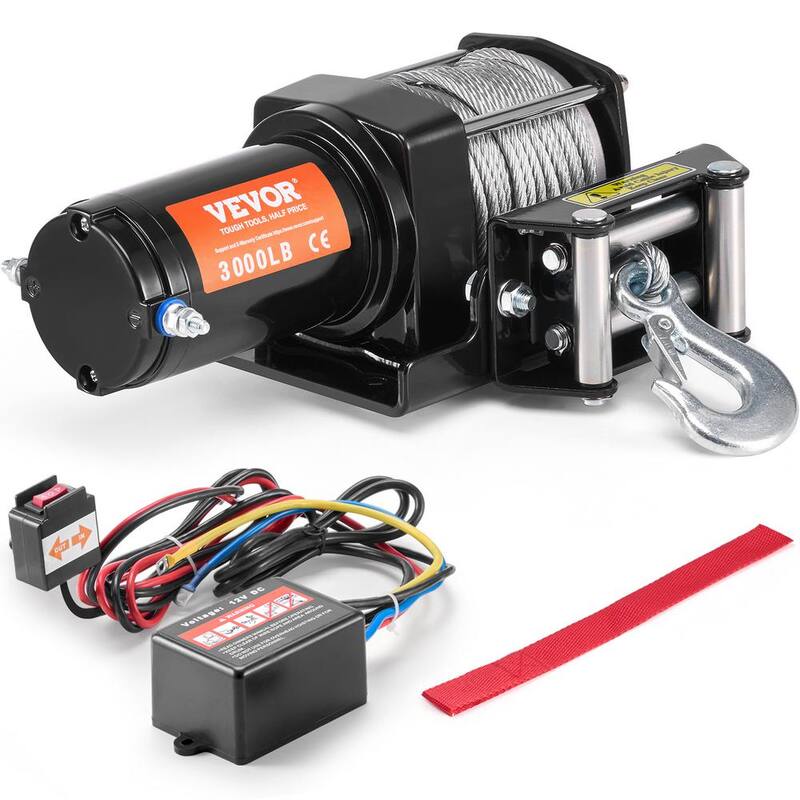 VEVOR Electric Winch, 3000 lbs. Line Pull Capacity, 12-Volt DC ATV/UTV Winch with Φ3/16 in. x 39 ft. 7 Wired Remote Control - ATVGSSJPYXYK43JX7V9
