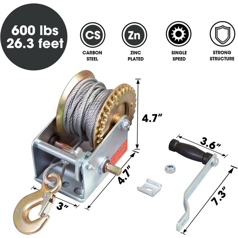 ROAD DAWG 600 lbs. Capacity Hand Crank Boat Winch with 26.3 ft. Cable - ATRT1061CD