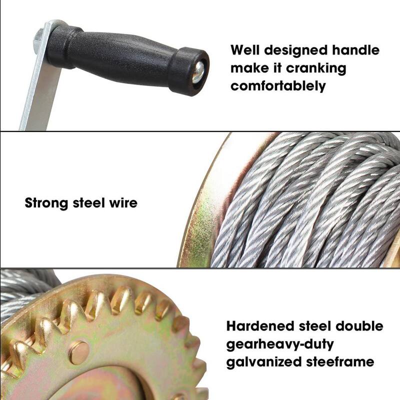 ROAD DAWG 600 lbs. Capacity Hand Crank Boat Winch with 26.3 ft. Cable - ATRT1061CD
