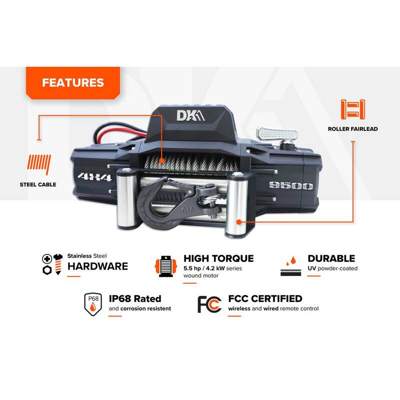 DK2 9,500 lb. Capacity 12-Volt Electric Winch with 85 ft. Steel Cable - S9500