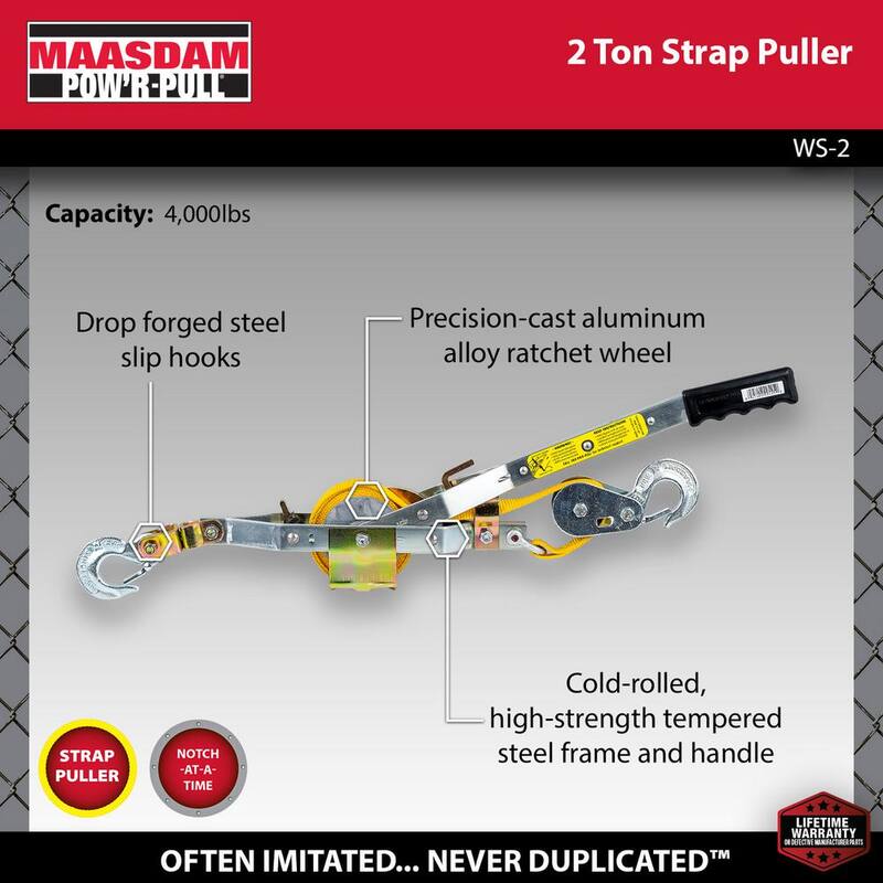 Maasdam Pow'R Pull 4,000 lb. 2-Ton Capacity 12 ft. Max Lift 10:1 Leverage Web Strap Puller Come Along Tool - WS-2