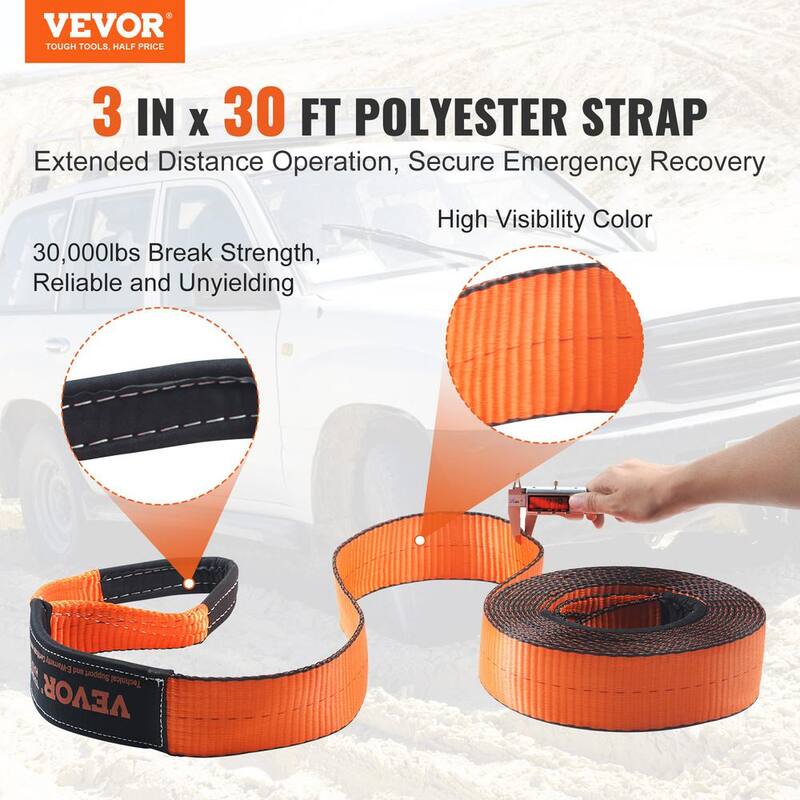 VEVOR Off-Road Recovery Kit, 3 in., Heavy Duty Winch Recovery Kit with 30,000 lbs. Tow Strap, 44,092 lbs. D-Ring Shackles - JPJYGJB5J0005FPT8V0-802