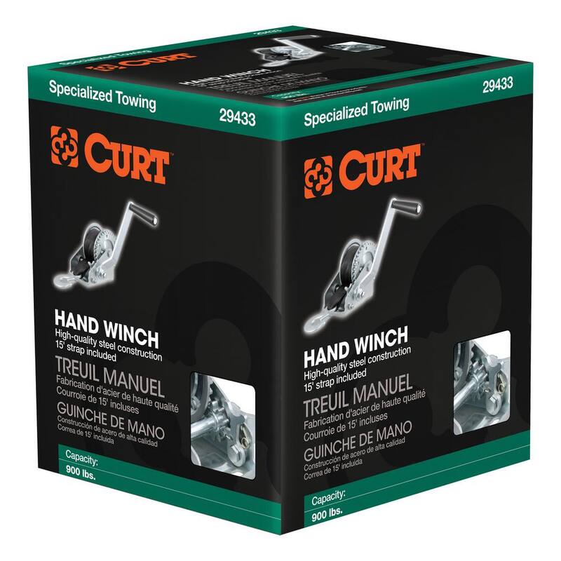 CURT Hand Winch with 15' Strap (900 lbs., 6-1/2" Handle) - 29433