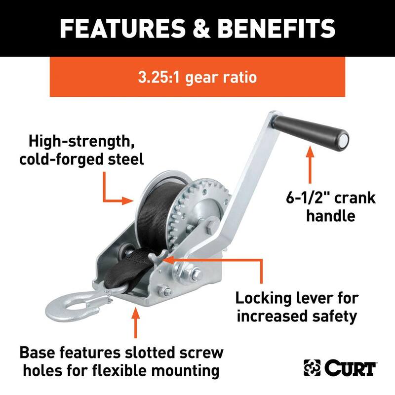 CURT Hand Winch with 15' Strap (900 lbs., 6-1/2" Handle) - 29433