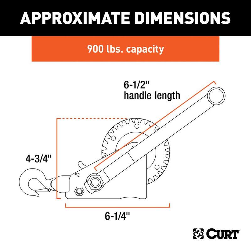 CURT Hand Winch with 15' Strap (900 lbs., 6-1/2" Handle) - 29433