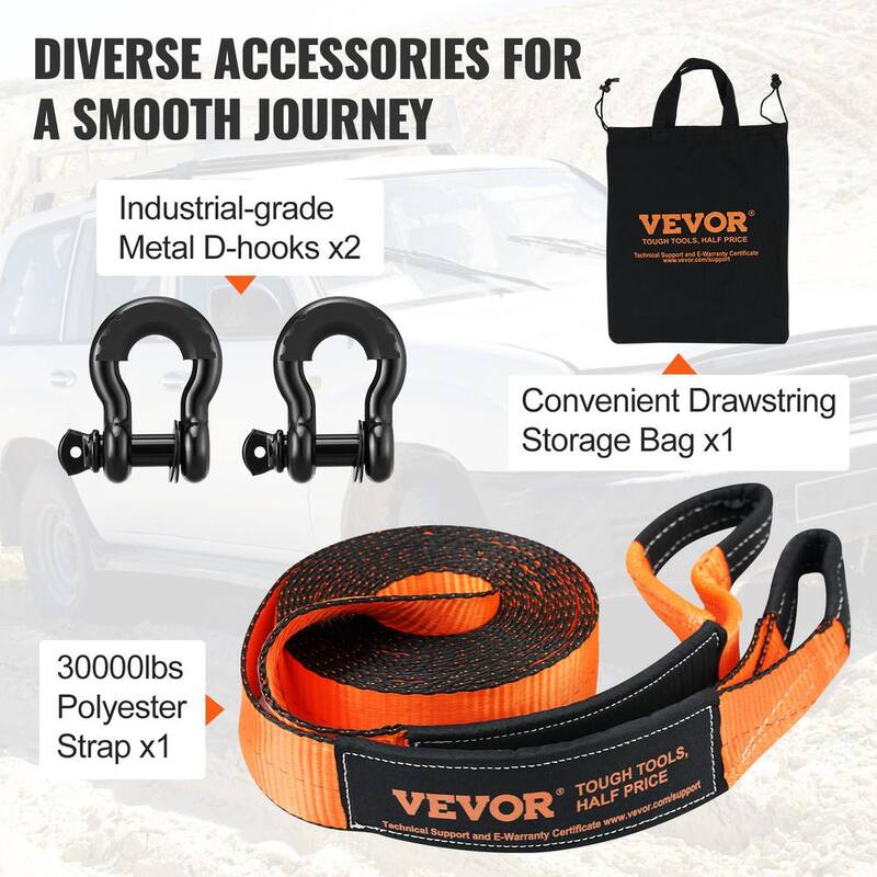 VEVOR Off-Road Recovery Kit, 3 in., Heavy Duty Winch Recovery Kit with 30,000 lbs. Capacity, Polyester Tow Strap, Shackles - JPJYGJB4J000Y9QTFV0-802