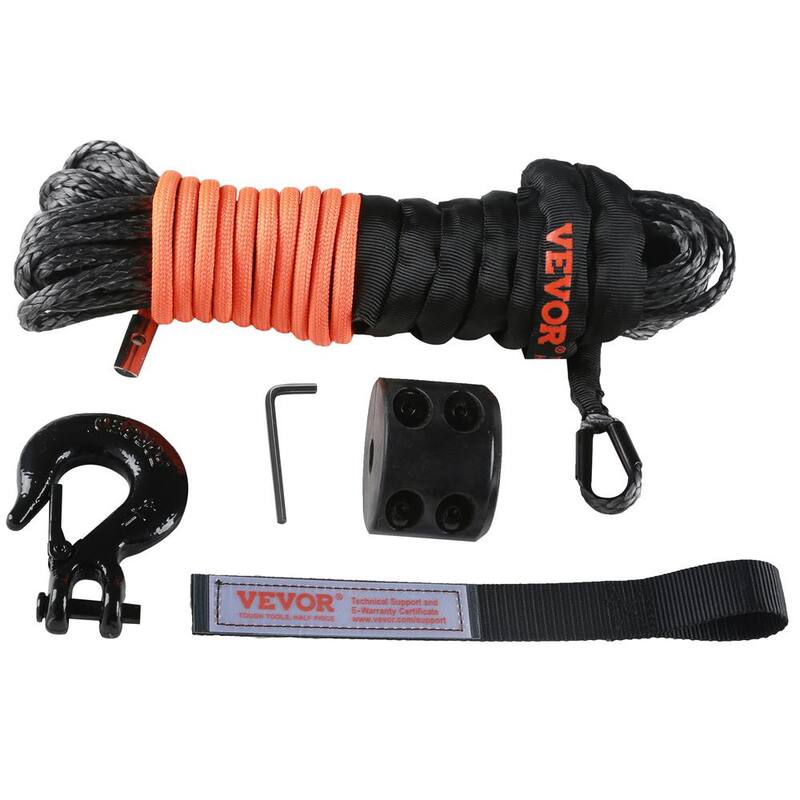 VEVOR Synthetic Winch Rope, 3/16 in. x 50 ft. 8,350 lbs. Synthetic Winch Line Cable Rope with Protective Sleeve Stopper - HCJPSJYX316I5PLNEV0-726