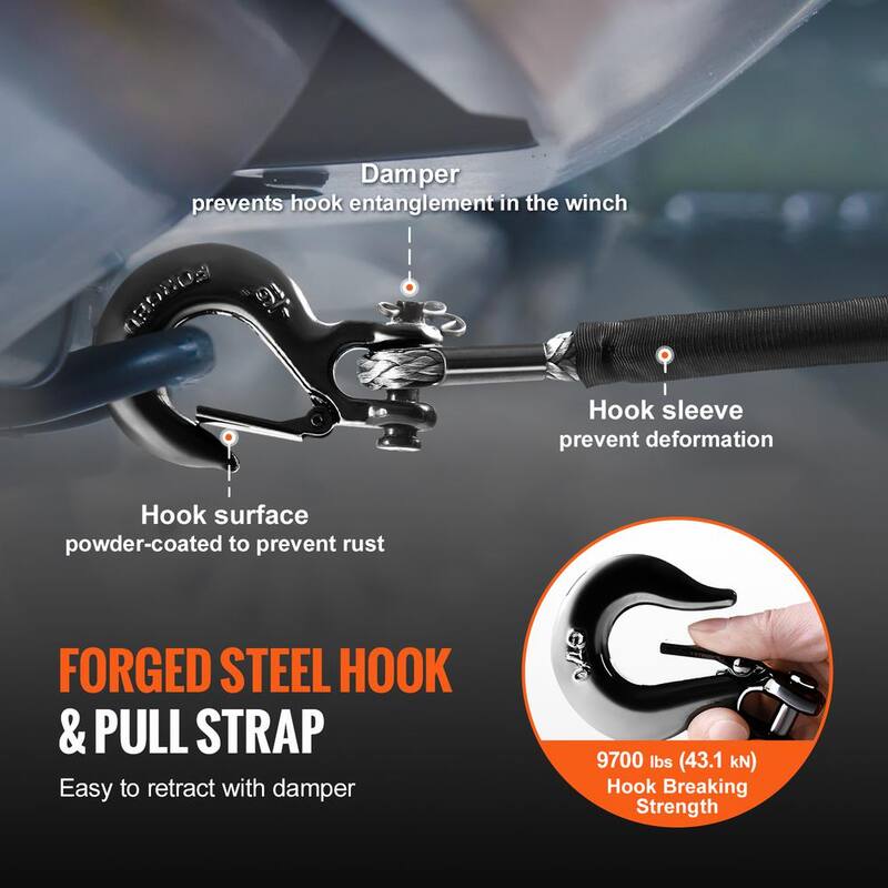 VEVOR Synthetic Winch Rope, 3/16 in. x 50 ft. 8,350 lbs. Synthetic Winch Line Cable Rope with Protective Sleeve Stopper - HCJPSJYX316I5PLNEV0-726