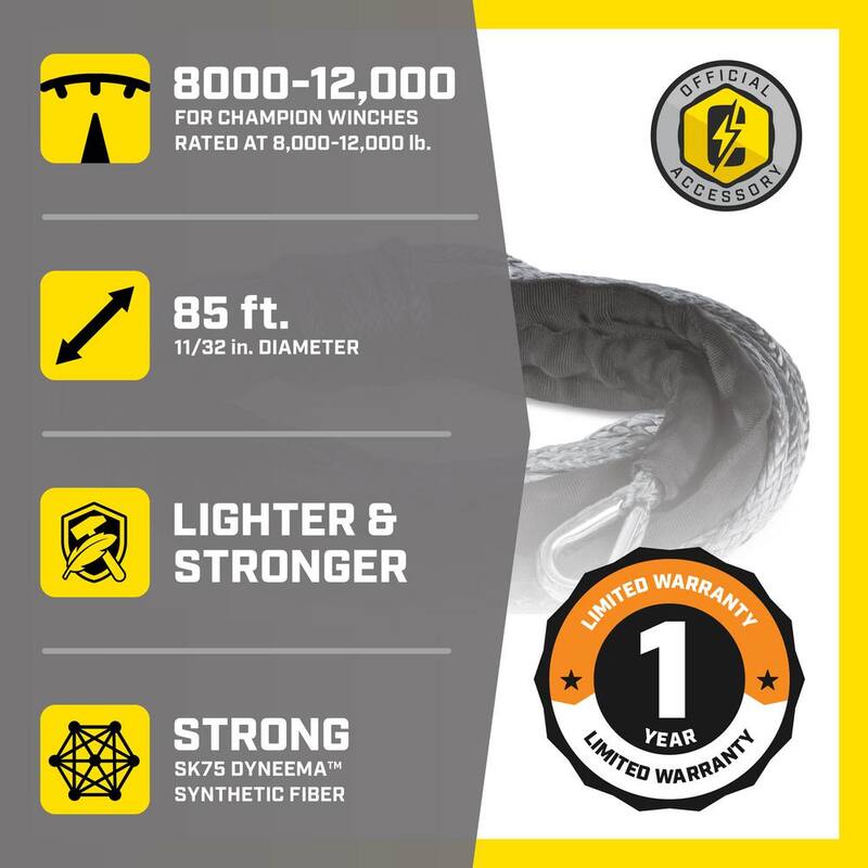 Champion Power Equipment 1020 in. 8000 lbs. to 10000 lbs. Large Synthetic Winch Rope - 18040