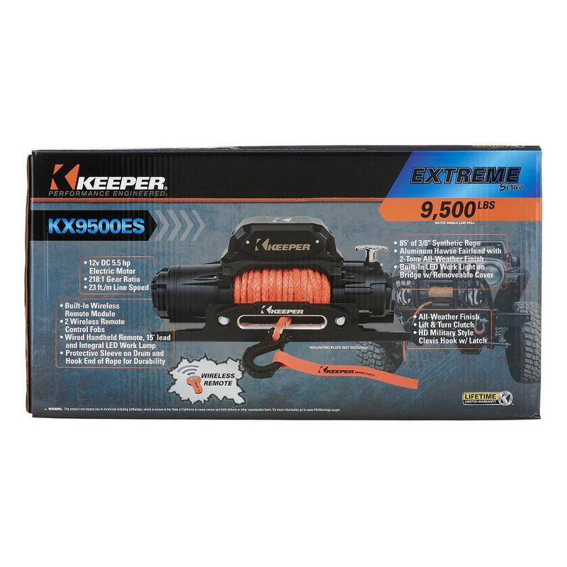 Keeper 12-Volt DC 9,500 lbs. Electric Winch with Synthetic Rope - KX95132-1
