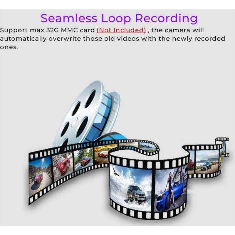 Lukyamzn 3 in. Screen Dual Dash Cam with Front Rear Camera Parking Monitor G-Sensor Motion Detection Loop Recording - SA2127B001