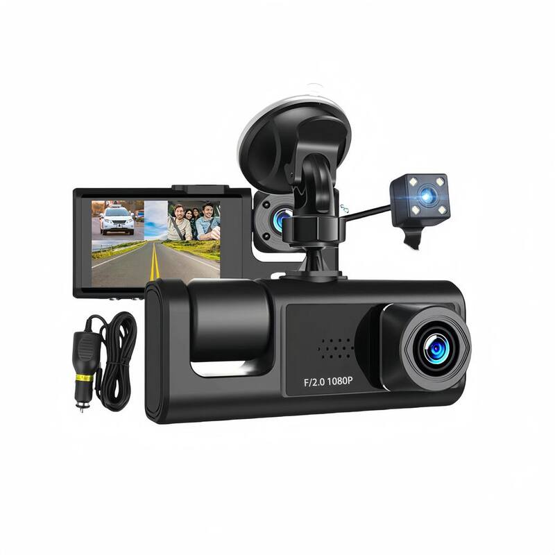 Ahfiwaso 3-Lens Car Dash Cam Video Recorder with Front Inside Rear Camera G-Sensor Night Vision Parking Monitor - 27CSA21001