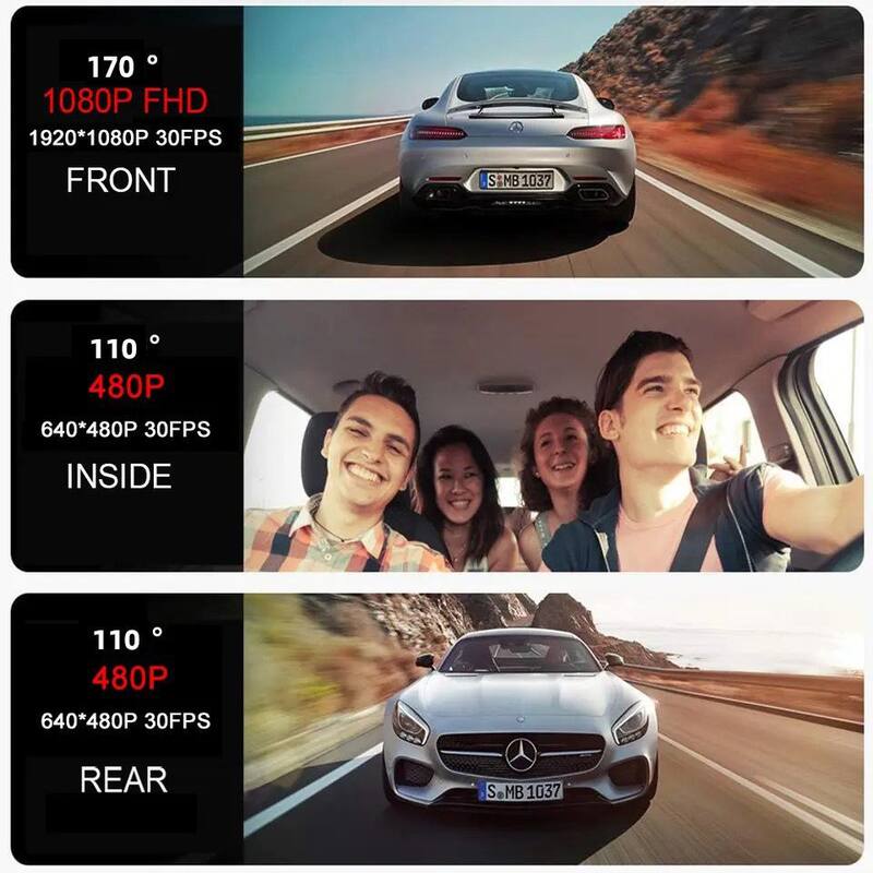 Ahfiwaso 3-Lens Car Dash Cam Video Recorder with Front Inside Rear Camera G-Sensor Night Vision Parking Monitor - 27CSA21001