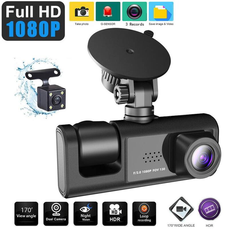 Ahfiwaso 3-Lens Car Dash Cam Video Recorder with Front Inside Rear Camera G-Sensor Night Vision Parking Monitor - 27CSA21001