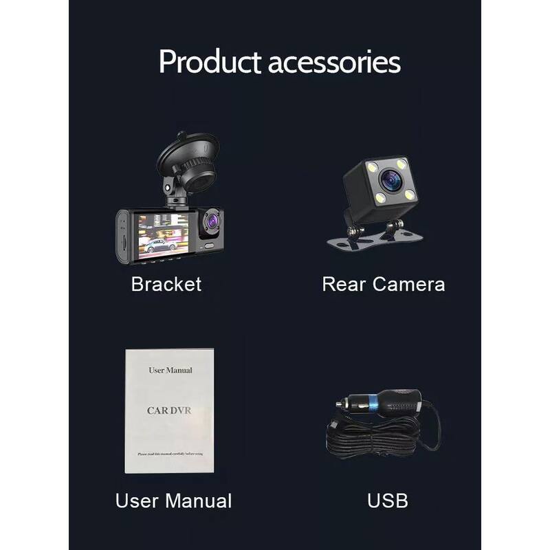 Ahfiwaso 3-Lens Car Dash Cam Video Recorder with Front Inside Rear Camera G-Sensor Night Vision Parking Monitor - 27CSA21001