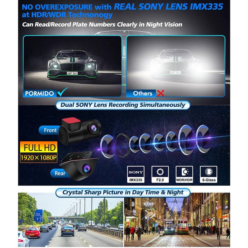 Ahfiwaso HD 12 in. Mirror Dash Cam Dual Lens Touch Screen with Detached Front Camera,Backup Rear View,Night Vision, Park Assist. - 27CPH032005