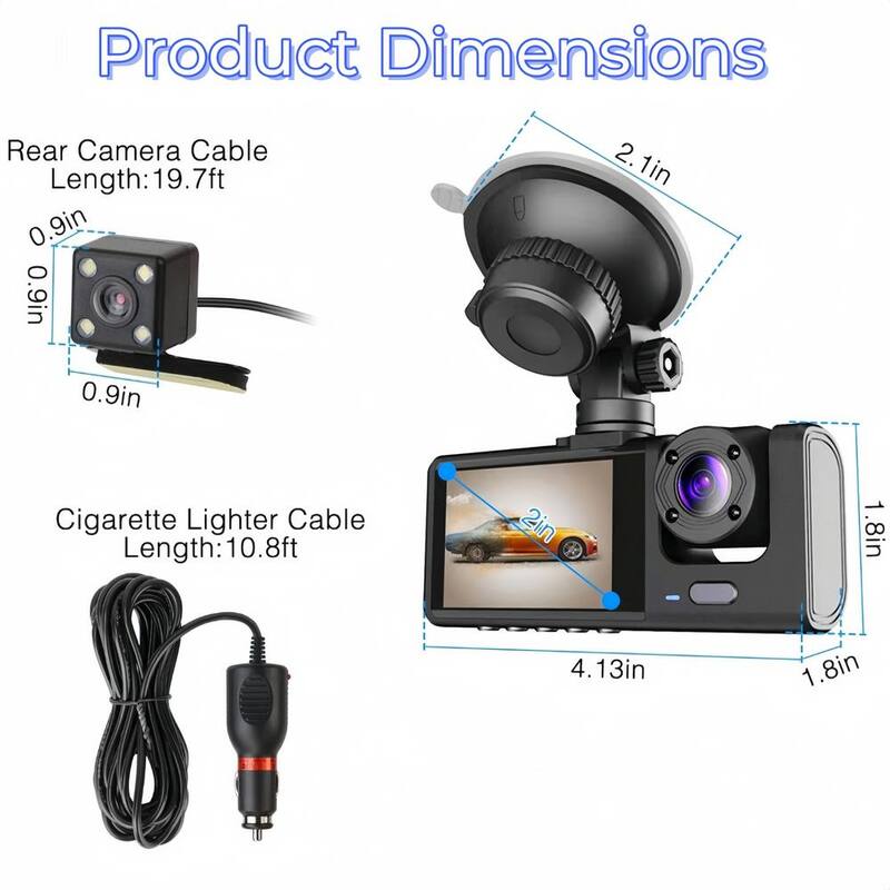 Lukyamzn 3-Lens Car Dash Cam Video Recorder with Front Inside Rear Camera G-Sensor Night Vision Parking Monitor - SA2127B002