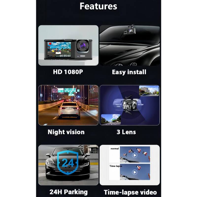 Lukyamzn 3-Lens Car Dash Cam Video Recorder with Front Inside Rear Camera G-Sensor Night Vision Parking Monitor - SA2127B002