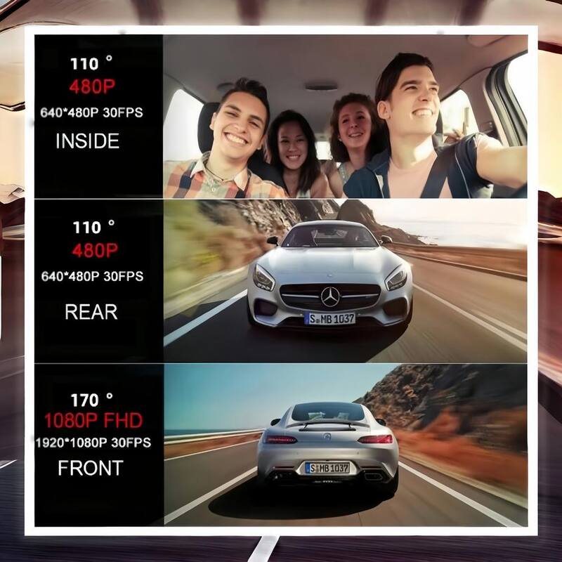 Lukyamzn 3-Lens Car Dash Cam Video Recorder with Front Inside Rear Camera G-Sensor Night Vision Parking Monitor - SA2127B002