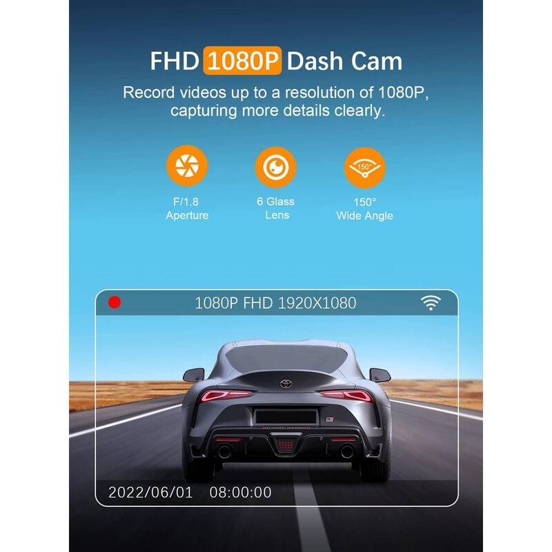 Etokfoks WiFi FHD 1080P Mini Front Dash Camera with Night Vision, 24 Hours Parking Mode, WDR, Loop Recording, G-Sensor, APP - MLSA04-4LT115