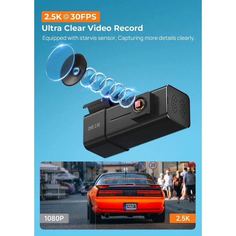 Etokfoks Front Dashcam 2.5K 1440P with App, Night Vision Car Camera, 24H Parking Mode, G-Sensor, Loop Recording & Free 32G Card - MLSA04-4LT109