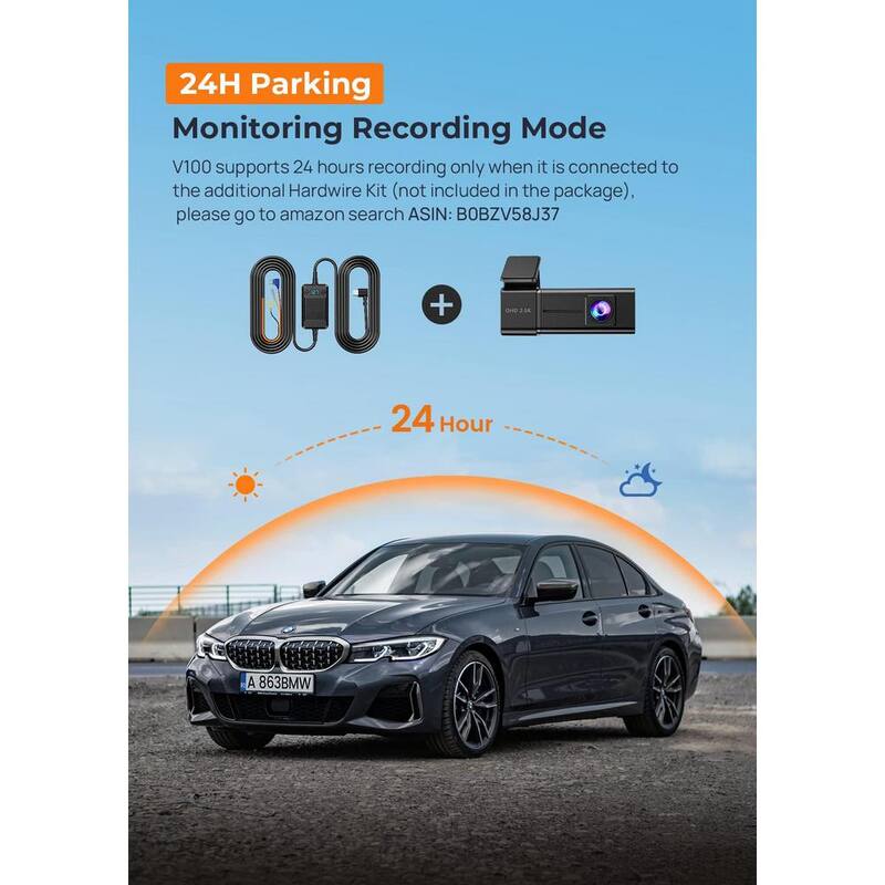 Etokfoks Front Dashcam 2.5K 1440P with App, Night Vision Car Camera, 24H Parking Mode, G-Sensor, Loop Recording & Free 32G Card - MLSA04-4LT109