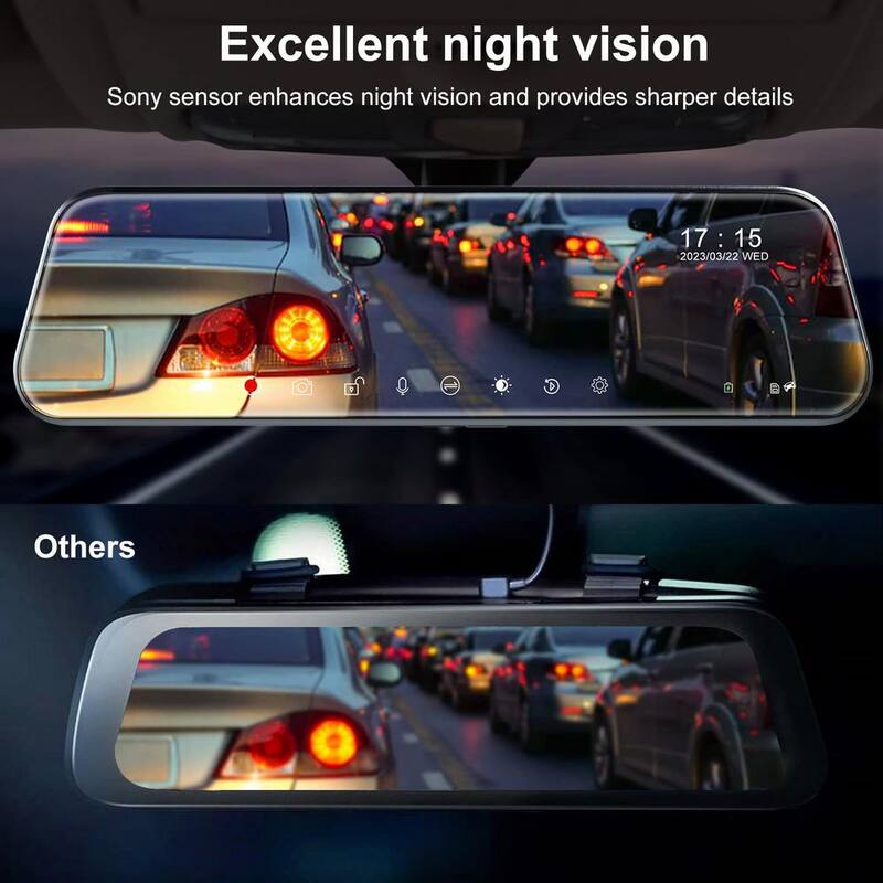 Etokfoks 4K Mirror Dash Cam Front and 1080P Rear View with 10 in. IPS Touch Screen Rear View Smart Dual Camera Free 64GB Card - MLSA04-4LT096
