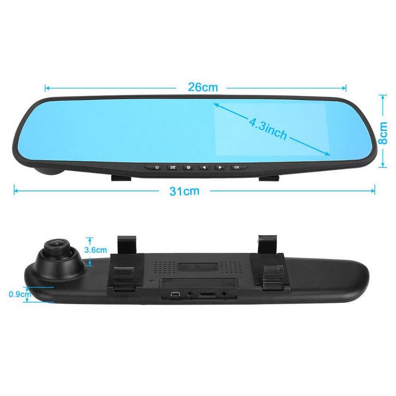 Etokfoks 4.3 in. Rear View Mirror Video Recorder Back Up Car Camera Dual Lens with Night Vision Front & Rear for Backup Security - MLSA04-4LT091
