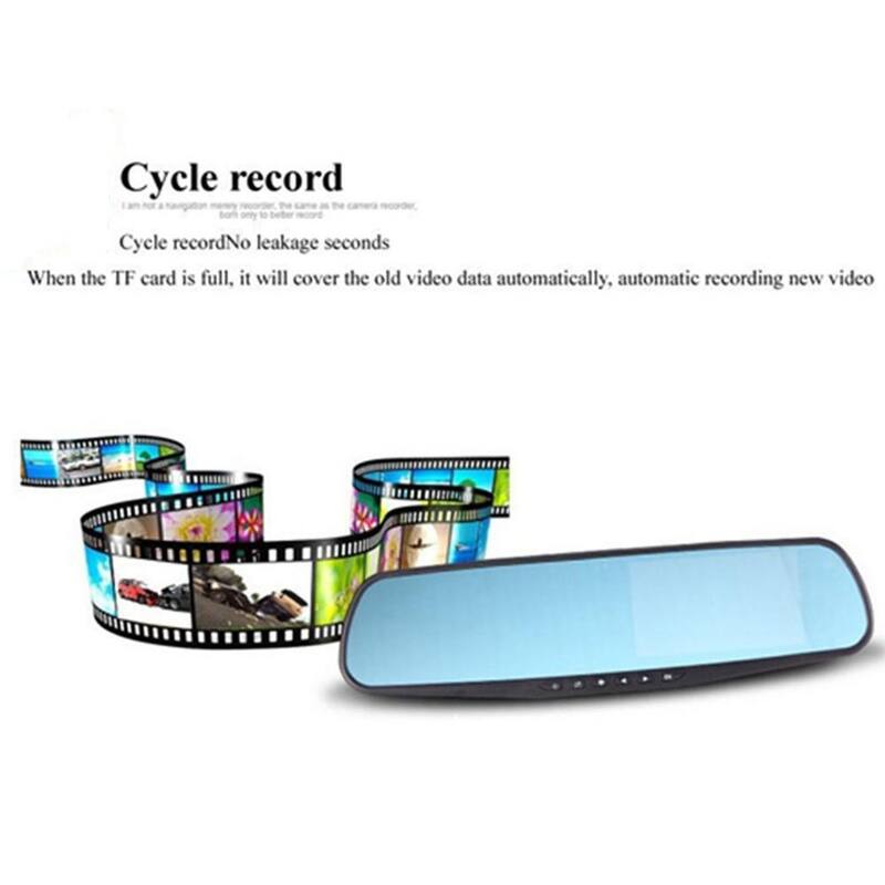 Etokfoks 4.3 in. Rear View Mirror Video Recorder Back Up Car Camera Dual Lens with Night Vision Front & Rear for Backup Security - MLSA04-4LT091