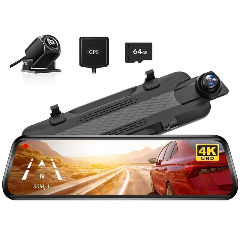 Etokfoks 4K 10 in. Rear View Mirror Camera, Dash Cam Front and Rear for Car with 64GB Card, Touch Screen Smart Rear View Mirror - MLSA04-3LT200