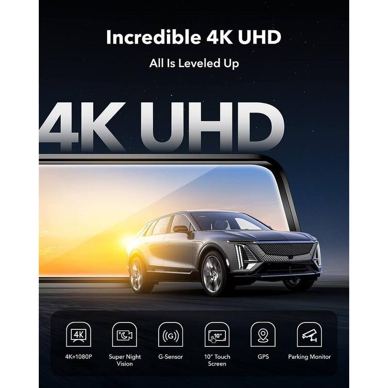 Etokfoks 4K 10 in. Rear View Mirror Camera, Dash Cam Front and Rear for Car with 64GB Card, Touch Screen Smart Rear View Mirror - MLSA04-3LT200