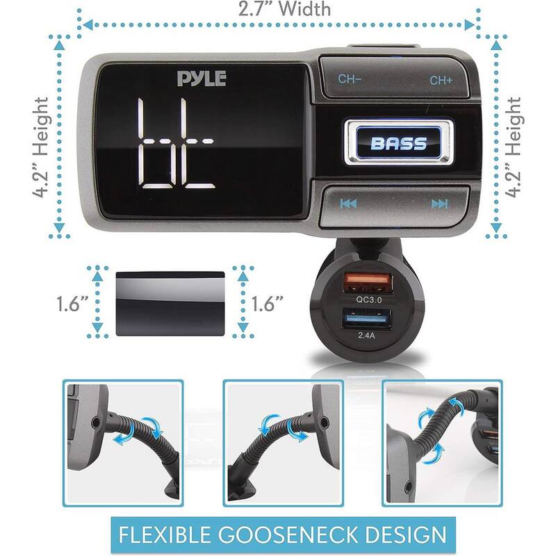 PYLE Bluetooth Car FM Transmitter with USB Quick Charge, Hands-Free Talking Wireless Car Adapter with MP3/AUX/USB/Micro SD - PBT99