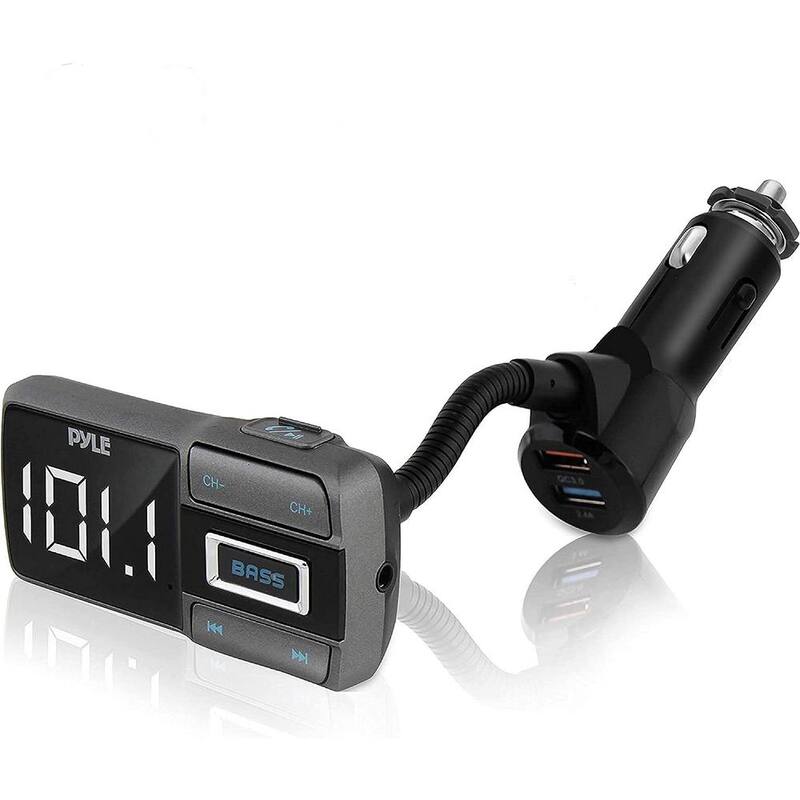 PYLE Bluetooth Car FM Transmitter with USB Quick Charge, Hands-Free Talking Wireless Car Adapter with MP3/AUX/USB/Micro SD - PBT99