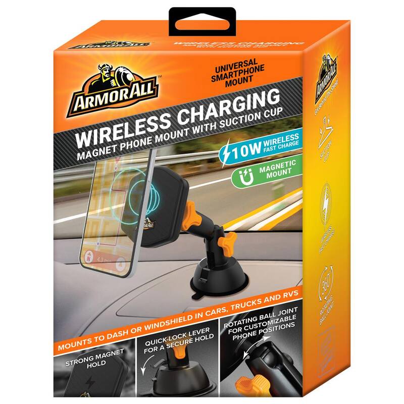 Armor All Wireless Charging Car Phone Mount, Turns 360-Degrees, USB Cable Included - AWC8-1006-BLK