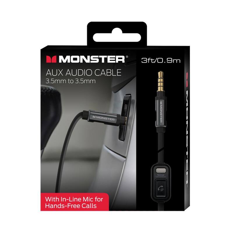 Monster 3 ft. Auxiliary Audio Cable with Hands-Free Mic - MCA9-2008-BLK