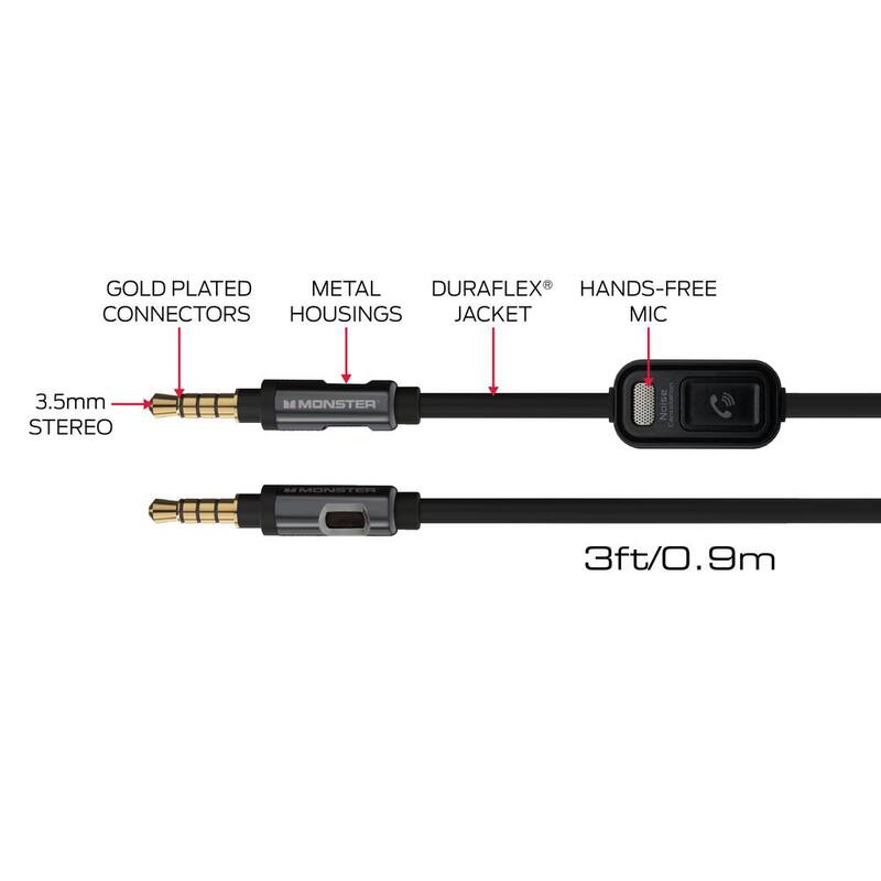 Monster 3 ft. Auxiliary Audio Cable with Hands-Free Mic - MCA9-2008-BLK