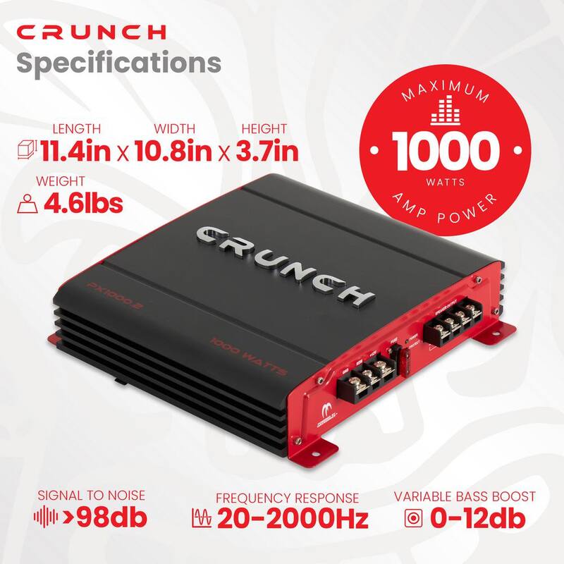 Crunch 2 Channel 1000-Watt Amp A/B Class Car Audio Stereo Amplifier PX-1000.2 - PX-1000.2